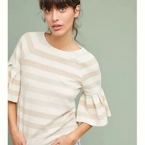 Maeve Cream and Tan Striped Top